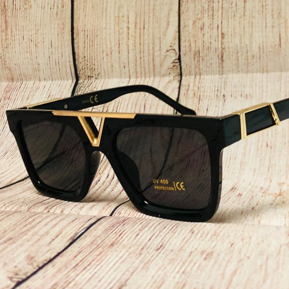 Men's SUNGLASSES DESIGNER SQUARE RETRO GOLD FRAME‎